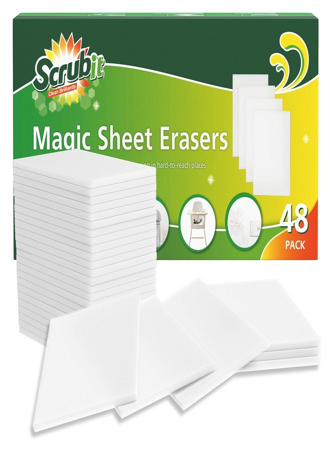 SCRUBIT Magic Sponge Eraser Sheets – 48 Pack Disposable Magic Eraser Wipes - for Cleaning Dishes, Shoes and Bathroom Shower & Sink - Melamine Sponges for Hard to Reach Spaces - Image 1